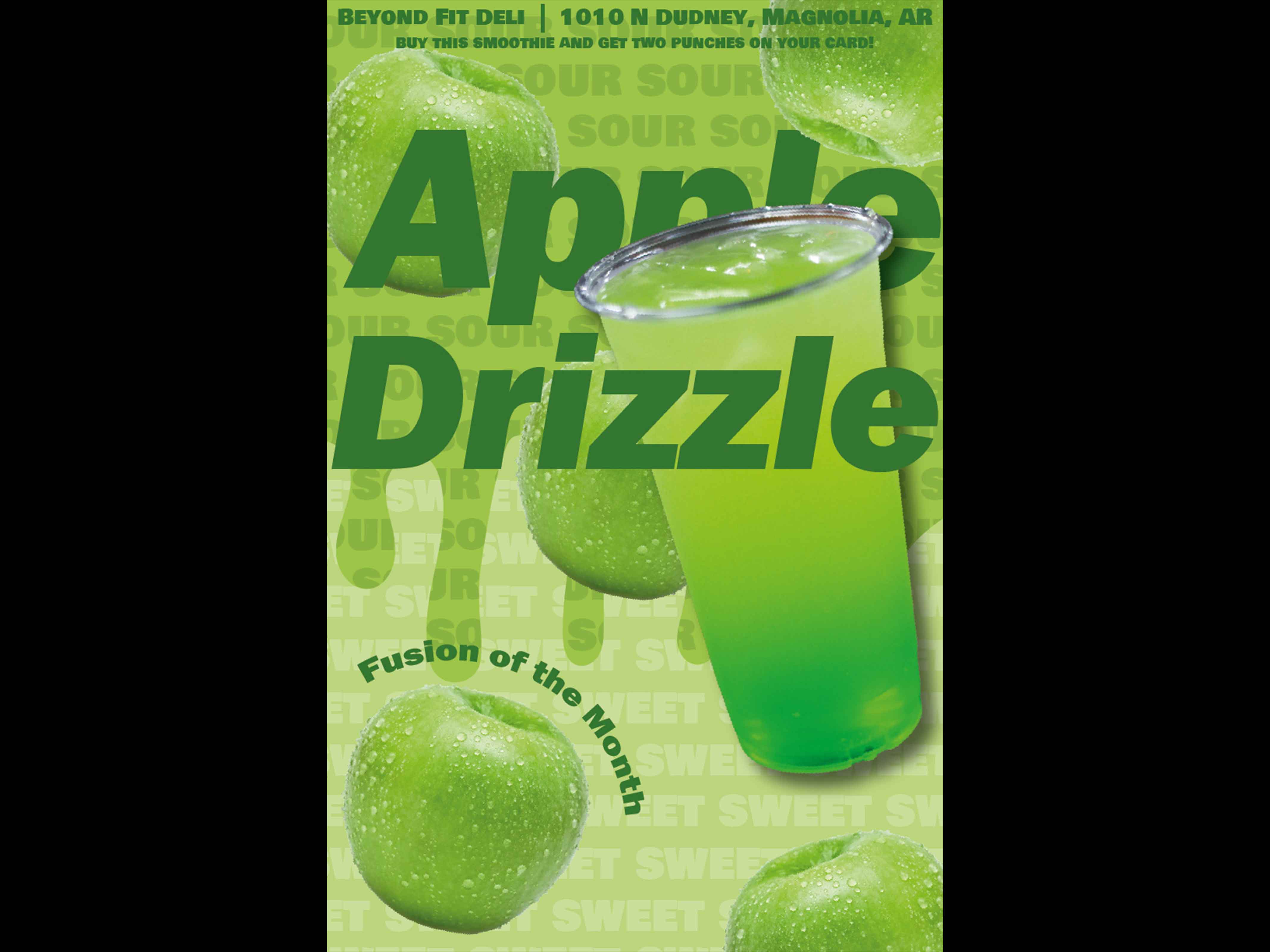 poster promoting beyind fit deli's apple drizzle fusion